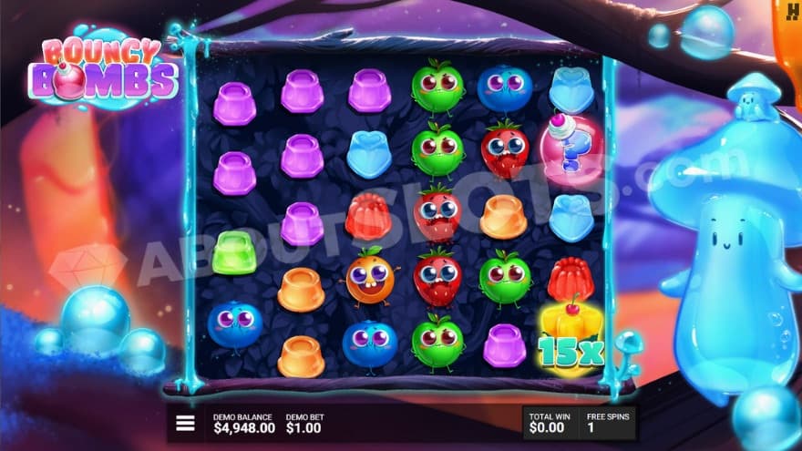 Bombastic Bonus game with a 15X bomb multiplier on the sixth reel.