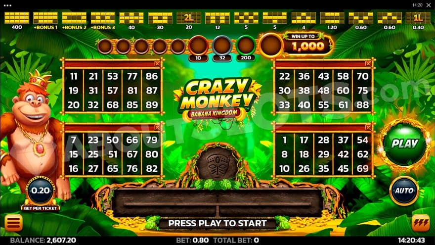 A video bingo game with 4 tickets.