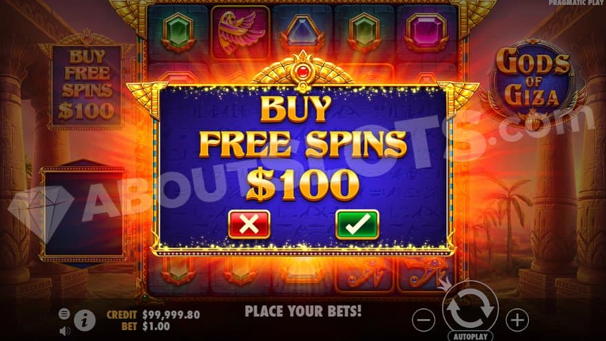 A menu letting the player buy the fere spins for 100X the bet.