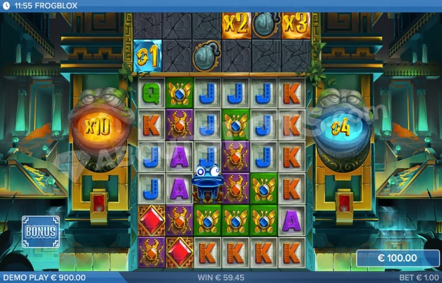 Bonus game where you can see a 10X win multiplier to the left.