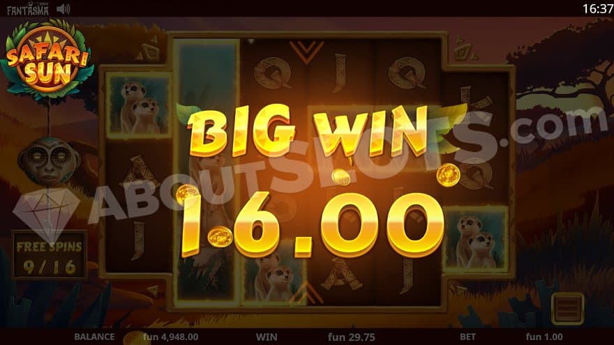 A yellow text saying "Big Win 16.00."