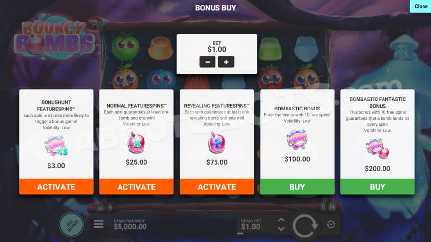 Bonus buy feature with five options to choose from.
