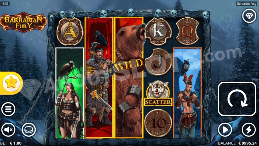 Base game with a fully expanded bear wild on the middle reel.