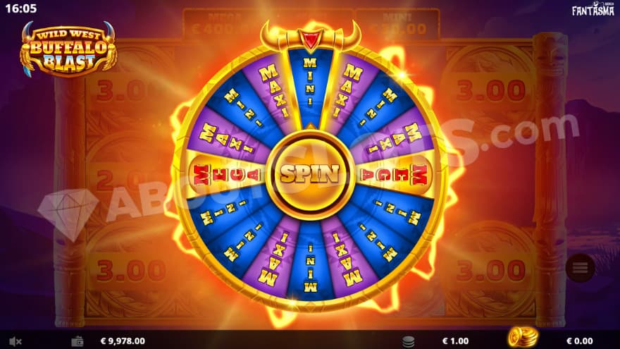 Jackpot Wheel with the chance of winning either a Mini, Maxi, or Mega Jackpot.