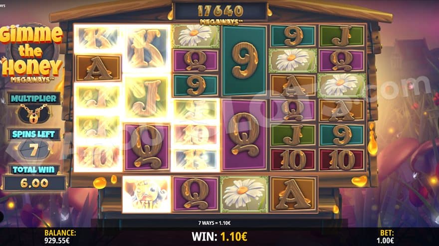 A win with symbols on the first three reels in the Free Spins.