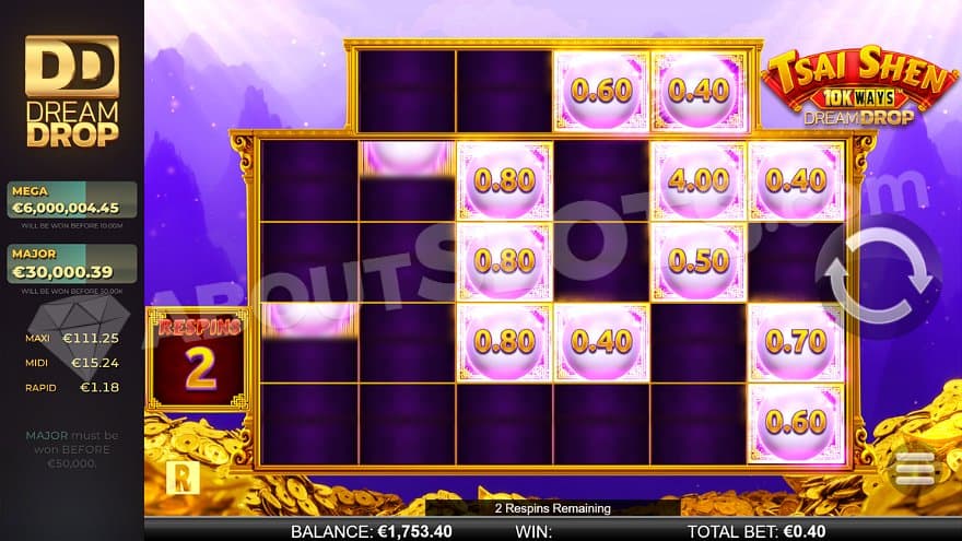 Eleven Scatter Symbols on the reels in the Bonus Respins feature. 
