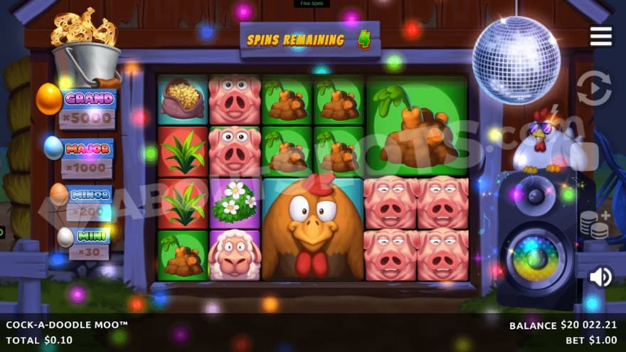 A screenshot from the free spins feature