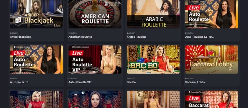Some of the live casino titles available at Voodoo Casino are displayed.