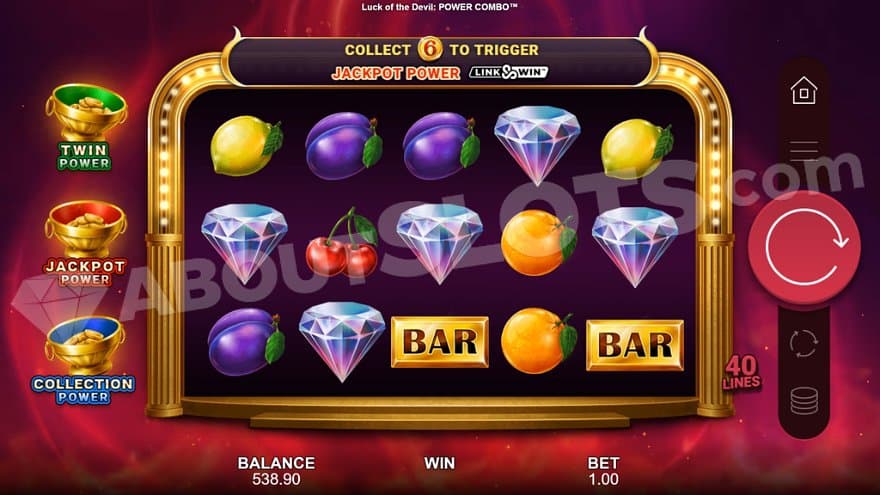 A casino slot with red background.