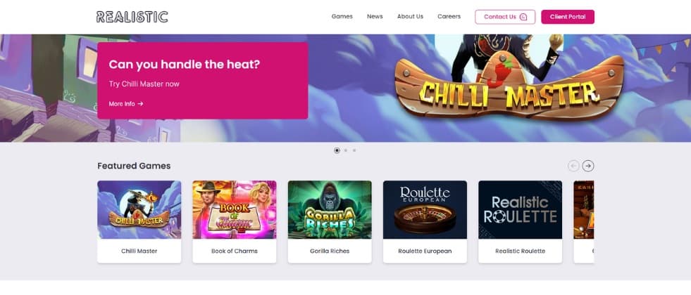 An image of Realistic Games' homepage