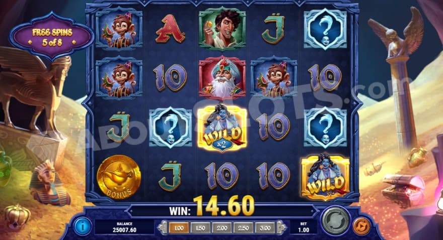 Free Spins bonus game with a huge pile of gold in the background.