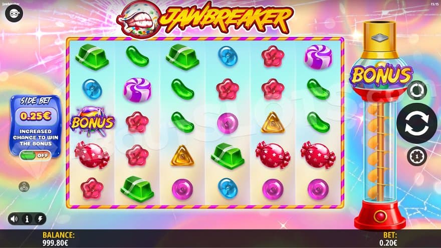 A casino slot with sweets on the reels. 