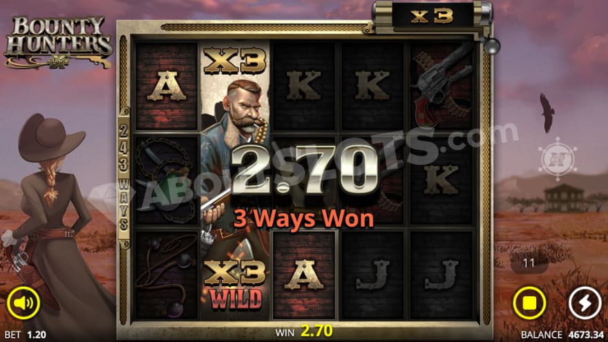 Base game with a bounty hunter to the left of the reels.