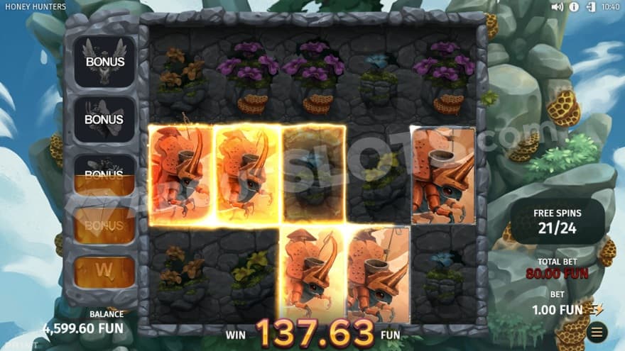 Bonus game with a winning combination of Petal Paladins.