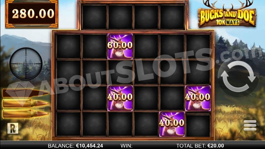 Four deer on the grid in the Bonus Respins feature. 