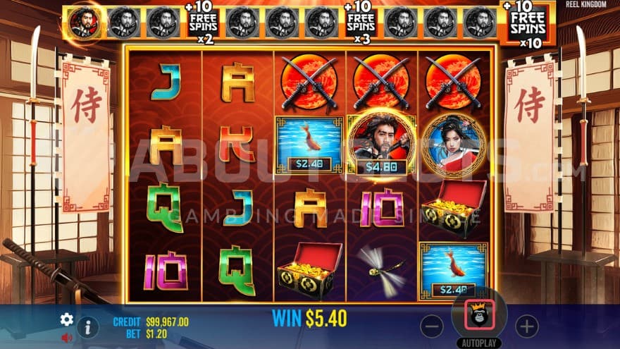 Free Spins bonus game with the collected scatter symbols being presented above the reels.