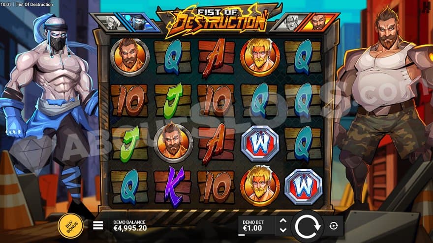 A casino slot with a fighter on each side.