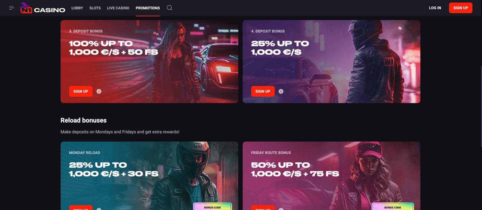 N1 Casino variety of bonuses