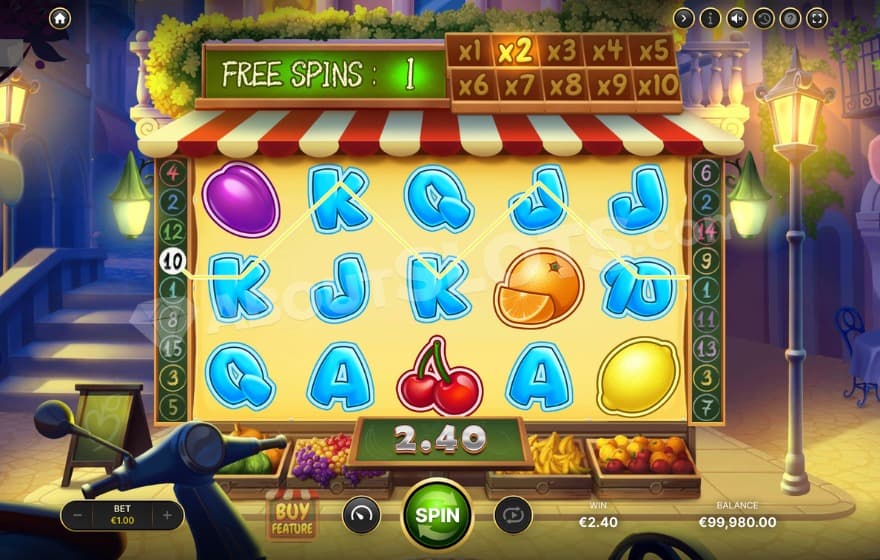 Free Spins feature with 1 remaining free spin.