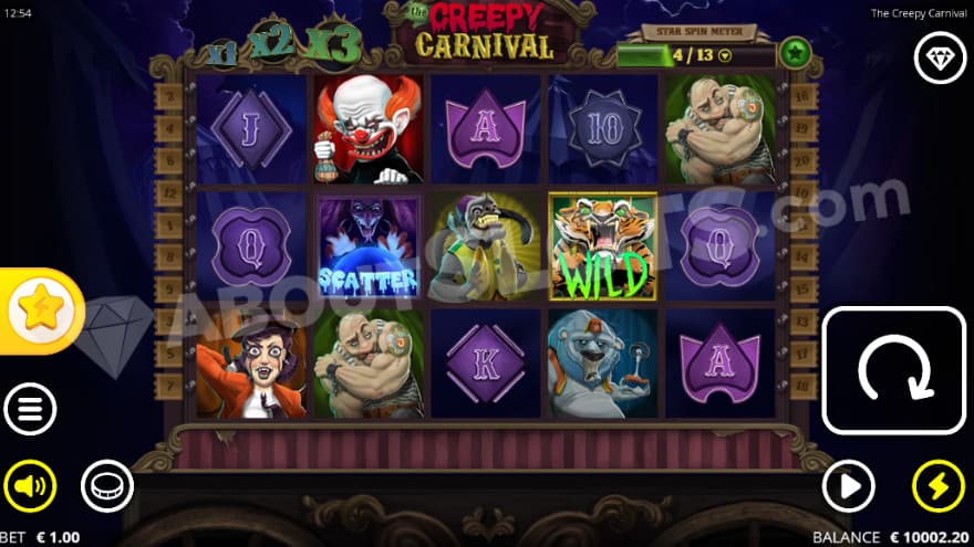 Base game with a tiger wild symbol on the fourth reel.