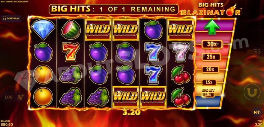 Big bonus free spins feature with five wild symbols on the reels.
