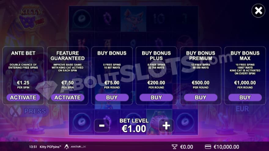 Bonus buy feature with 6 different options.