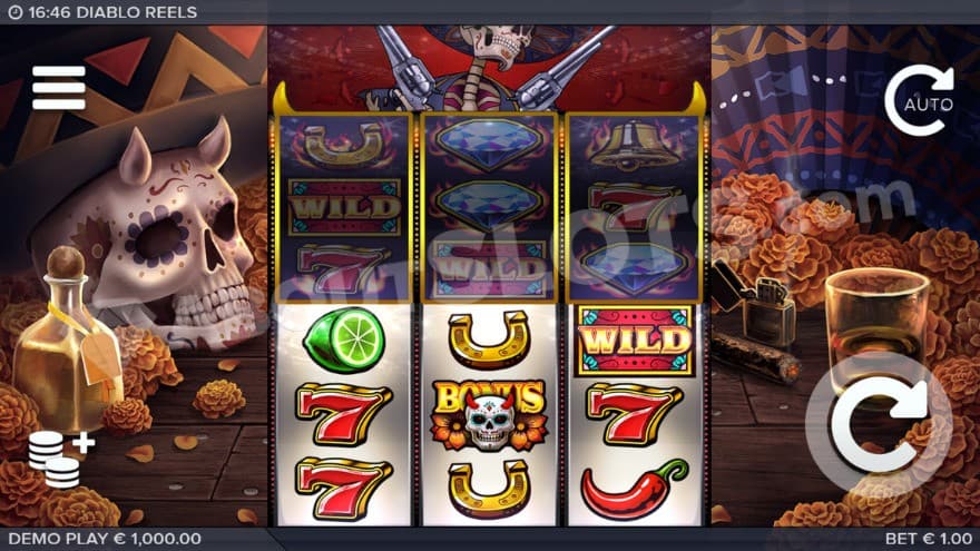 Base game with a skull on the left of the reels.