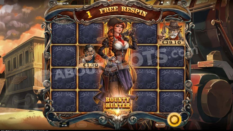 Bounty Hunter feature with 1 free respin left.