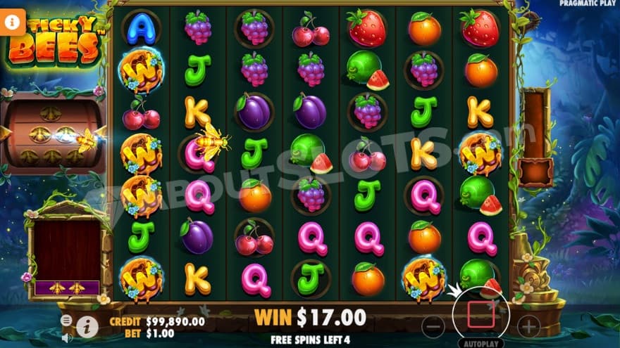 Bonus game where you can see super wild symbols flying to the reels.