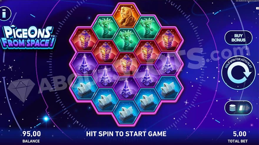 A hexagonal grid of 19 symbols in space. 