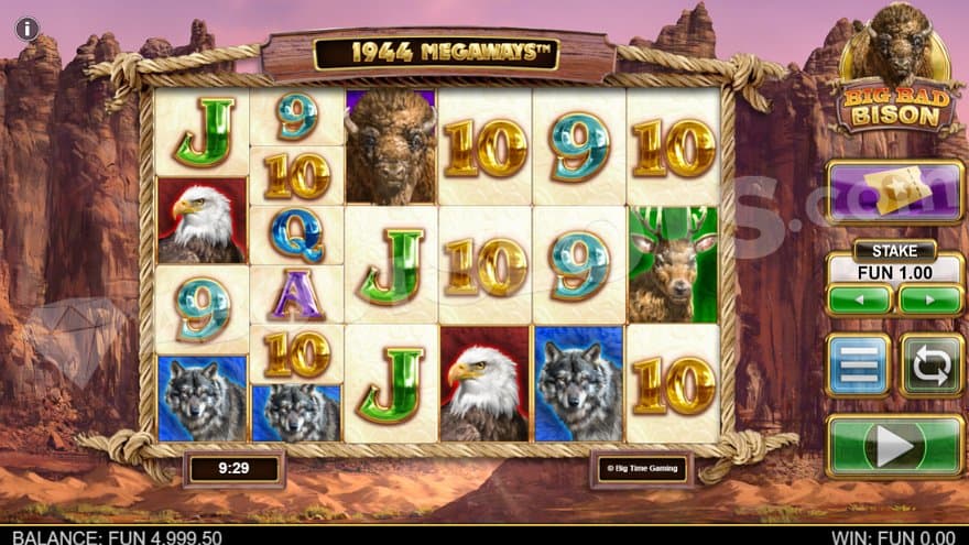 Six slot reels in a nature landscape. 