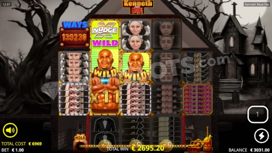 Beefiest Spins bonus game with a xNudge wild on the second reel with a 11X multiplier.