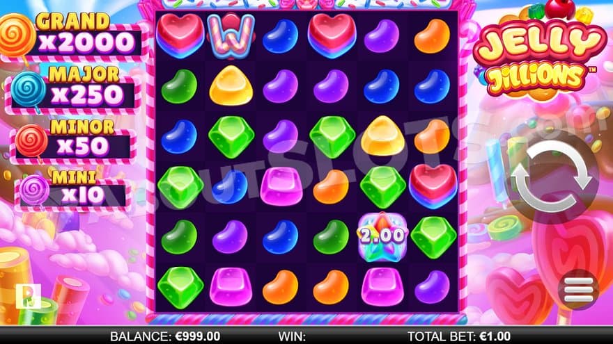A casino slot full of candy symbols. 