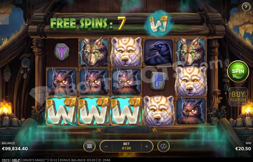 Free Spins bonus game with a linked wild symbol feature.