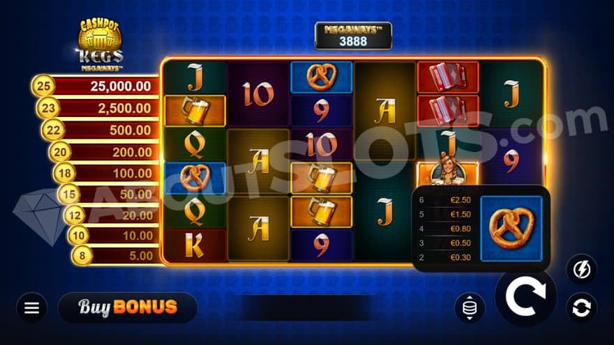 A 6 reel grid with symbols German symbols.