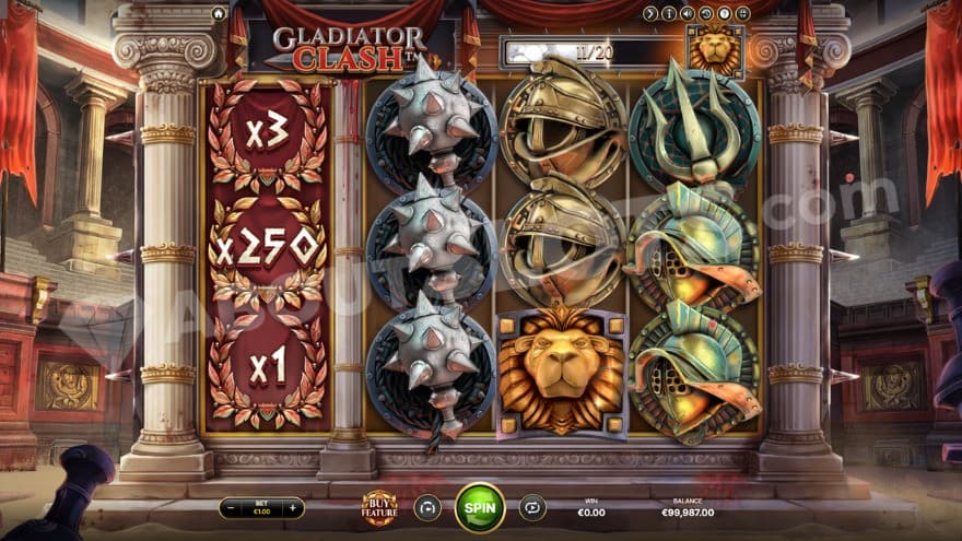 Base game with scatter symbol meter above the reels showing 11/20.