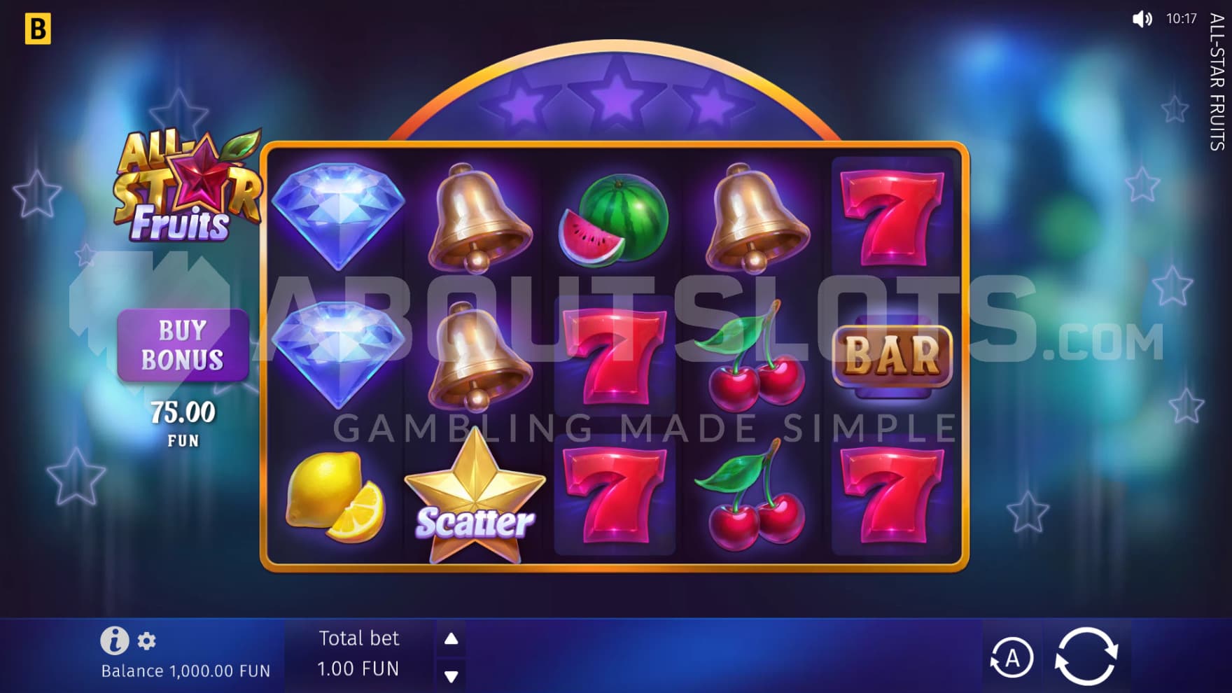 A neon playing grid with small stars in the background is seen in the base game