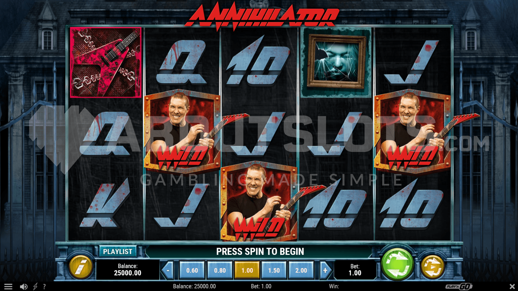 The Base Game is set infront of the mansion with Jeff Waters on the reels