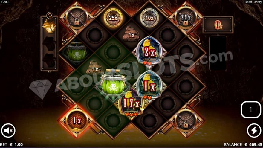 The Canary Free Spins with two silver cage and one gold cage scatter symbols.