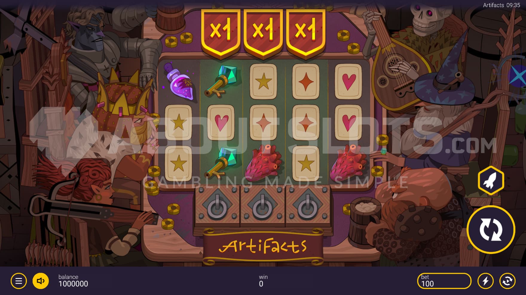 The playing grid is built into the table with the many adventurers surrounding it