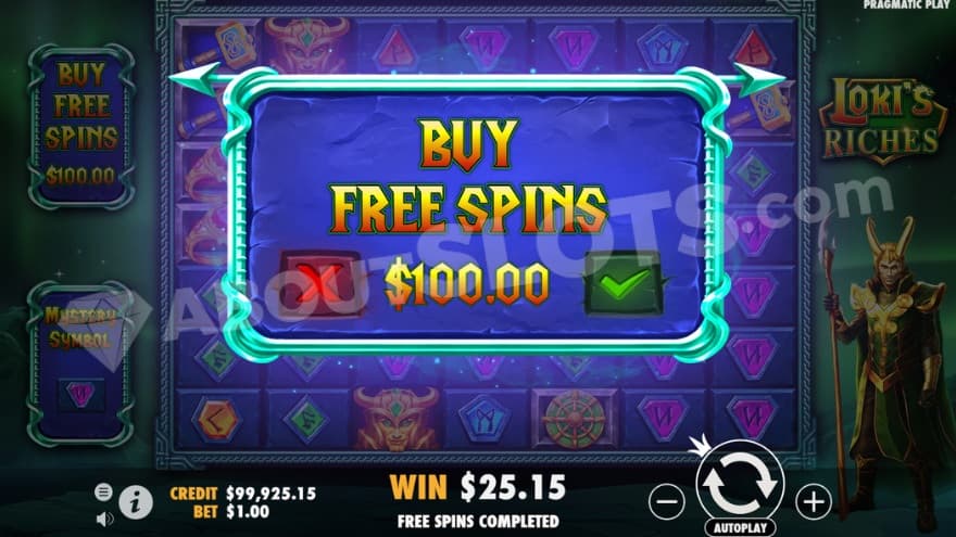 Feature Buy with one option to choose from that says buy free spins.