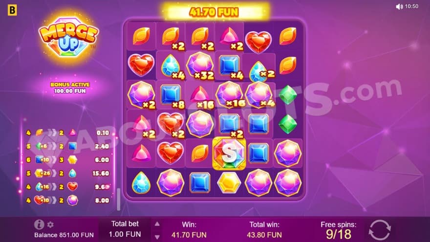 Free Spins bonus game where you can see multipliers on some reel positions.