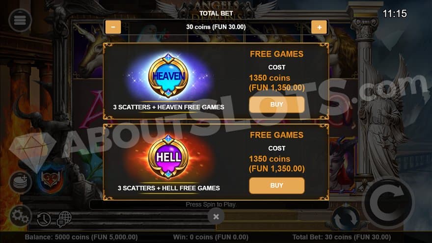 The Heaven and Hell Free Spins are for sale for 45X the bet. 