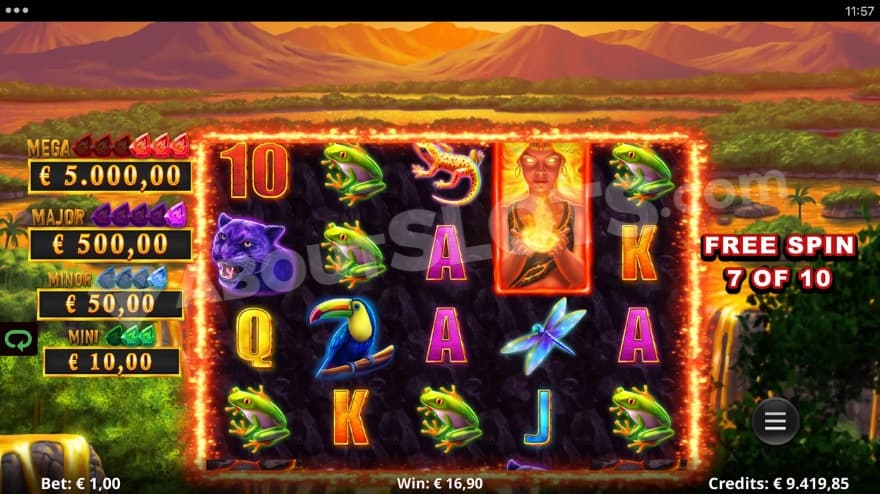 Action Boost Free Spins feature with the Jackpots to the left.