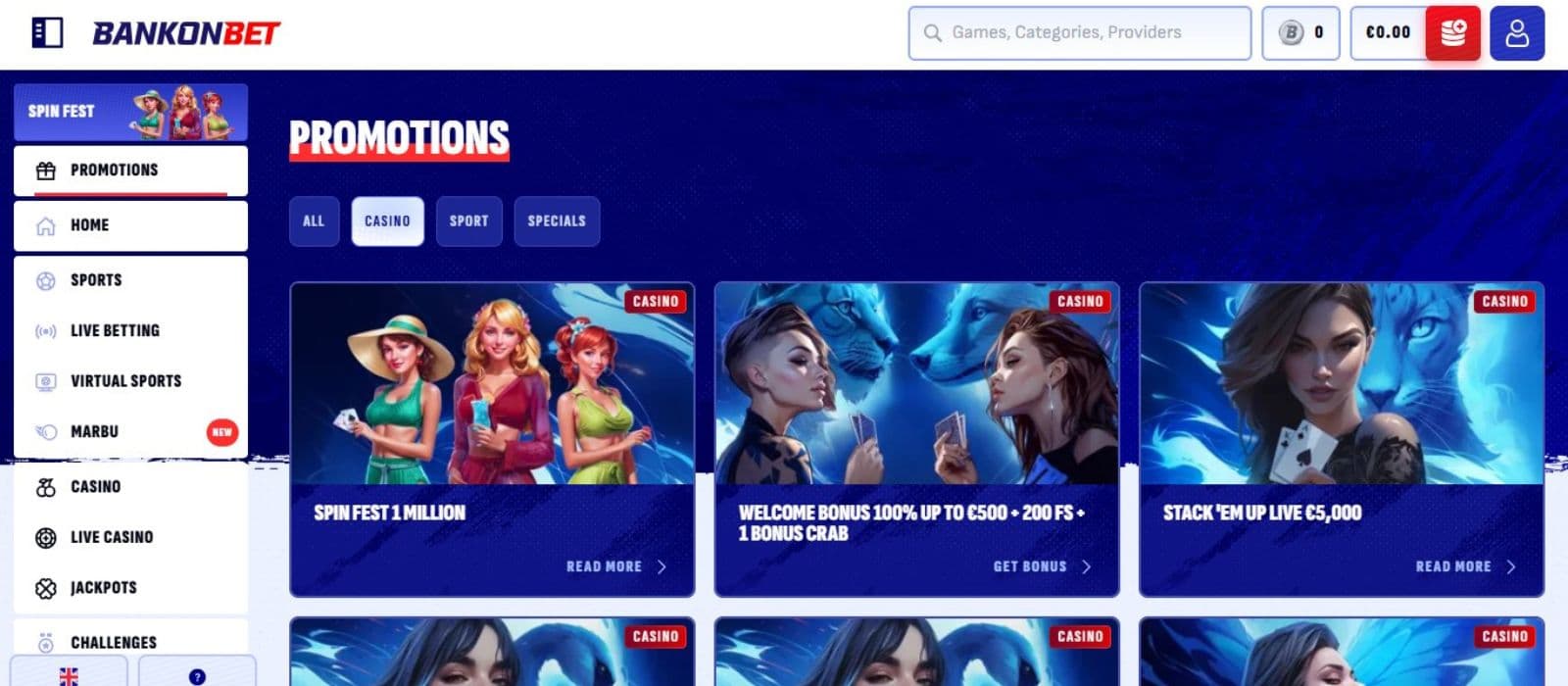 Bankonbet Casino's promotion page, showing the welcome bonus and other impressive rewards.