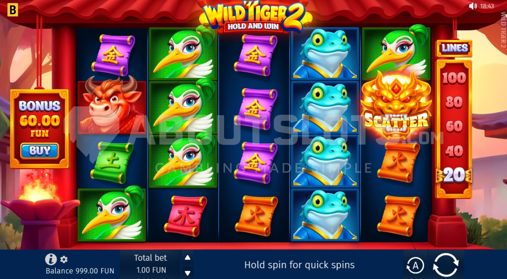 20 Paylines chosen