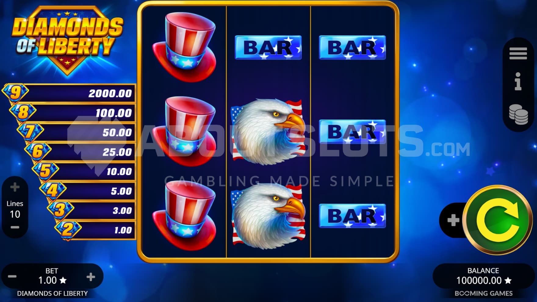 Diamond Paytable on left side