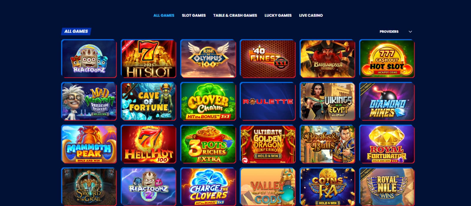 Betnflix Casino's game page displays different titles, including Hot slot, Cave fortune, and Hit slot.