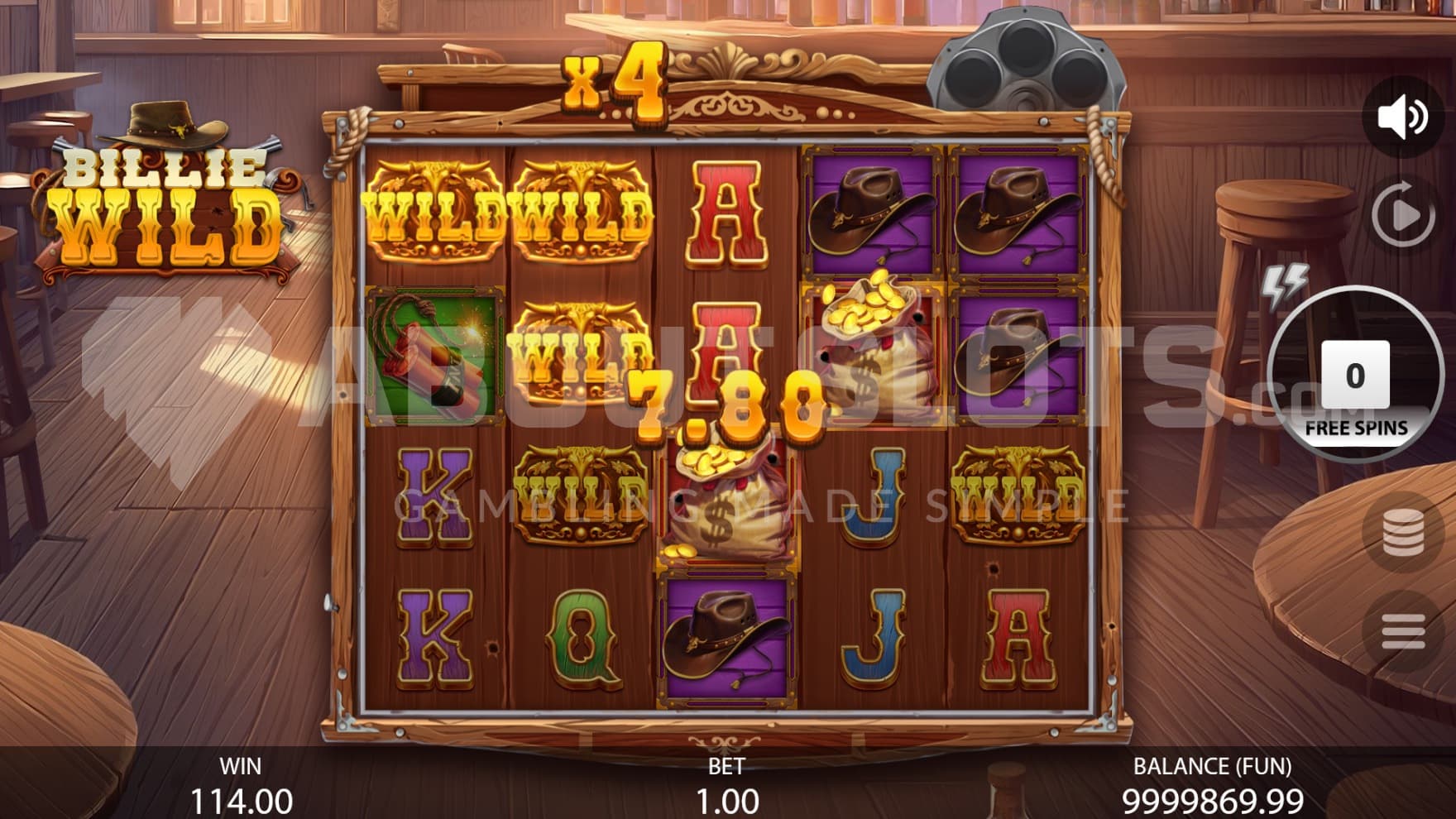 The Free Spins feature with 5 guaranteed Wilds and a 4X multiplier