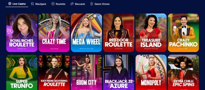 The live casino lobby at Bitubet.